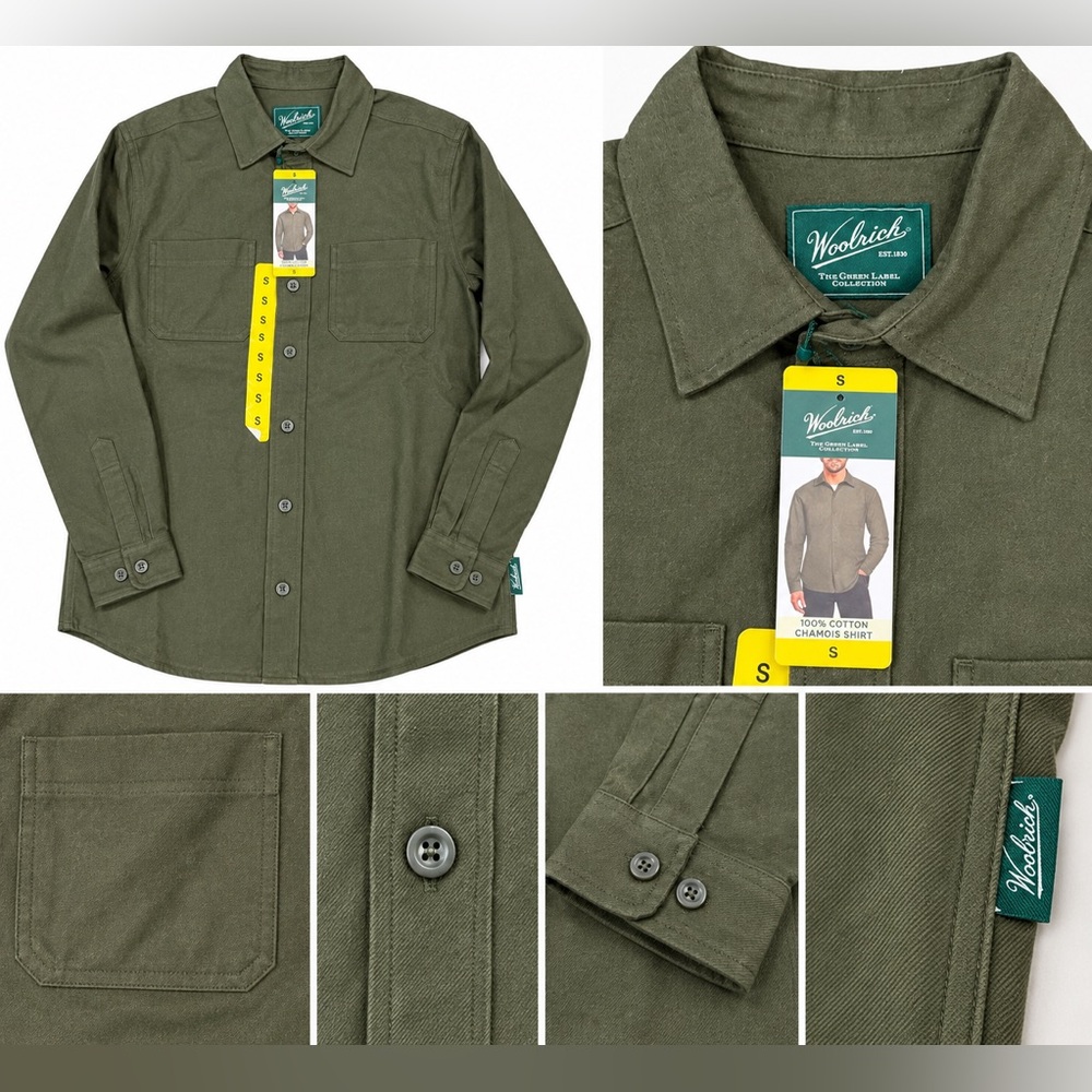 Woolrich Olive Green Cotton Button-Down Shirt